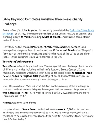 Libby Haywood Completes Yorkshire Three Peaks Charity Challenge