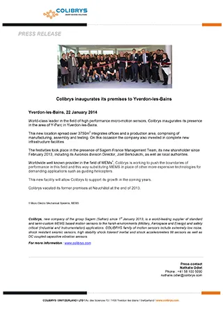 Colibrys inaugurates its premises to Yverdon-les-Bains