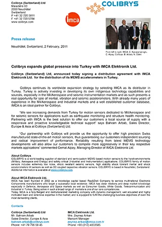 ...Colibrys expands global presence into Turkey with IMCA Elektronik Ltd.