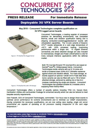 Concurrent Technologies completes qualification on  3U VPX rugged server boards