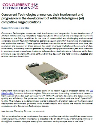Concurrent Technologies announces their involvement and progression in the development of Artificial Intelligence (AI) compatible rugged solutions