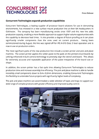 Concurrent Technologies expands production capabilities