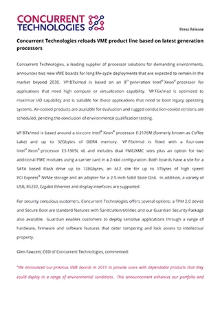 Concurrent Technologies reloads VME product line