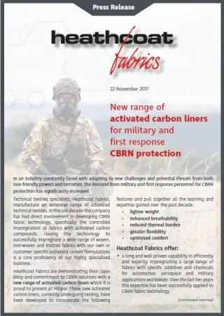 New range of activated carbon liners for military