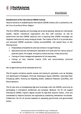 Establishment of the International CBRNE Institute