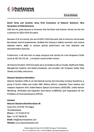 Dutch Army and Austrian Army First Customers of Hotzone Solutions 