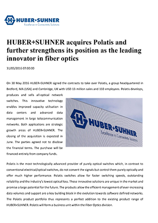 HUBER+SUHNER: Dynamic growth in the first half of the year