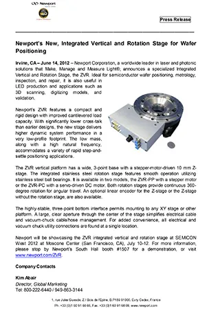 Newports New, Integrated Vertical and Rotation Stage for Wafer Positioning