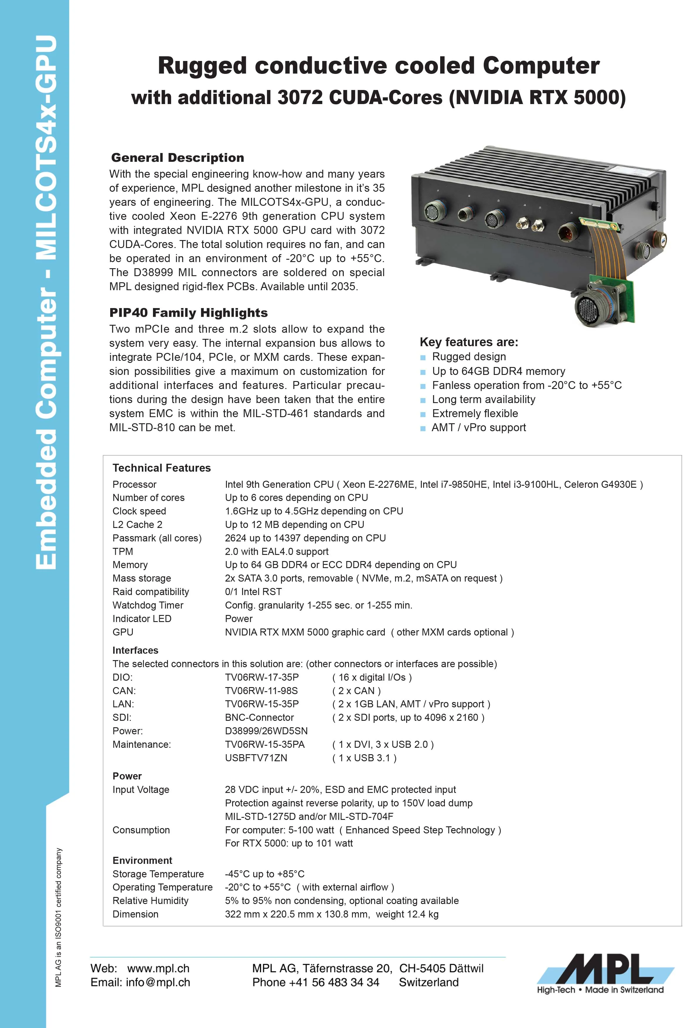 MILCOTS4x-GPU Rugged conductive cooled Computer with RTX5000