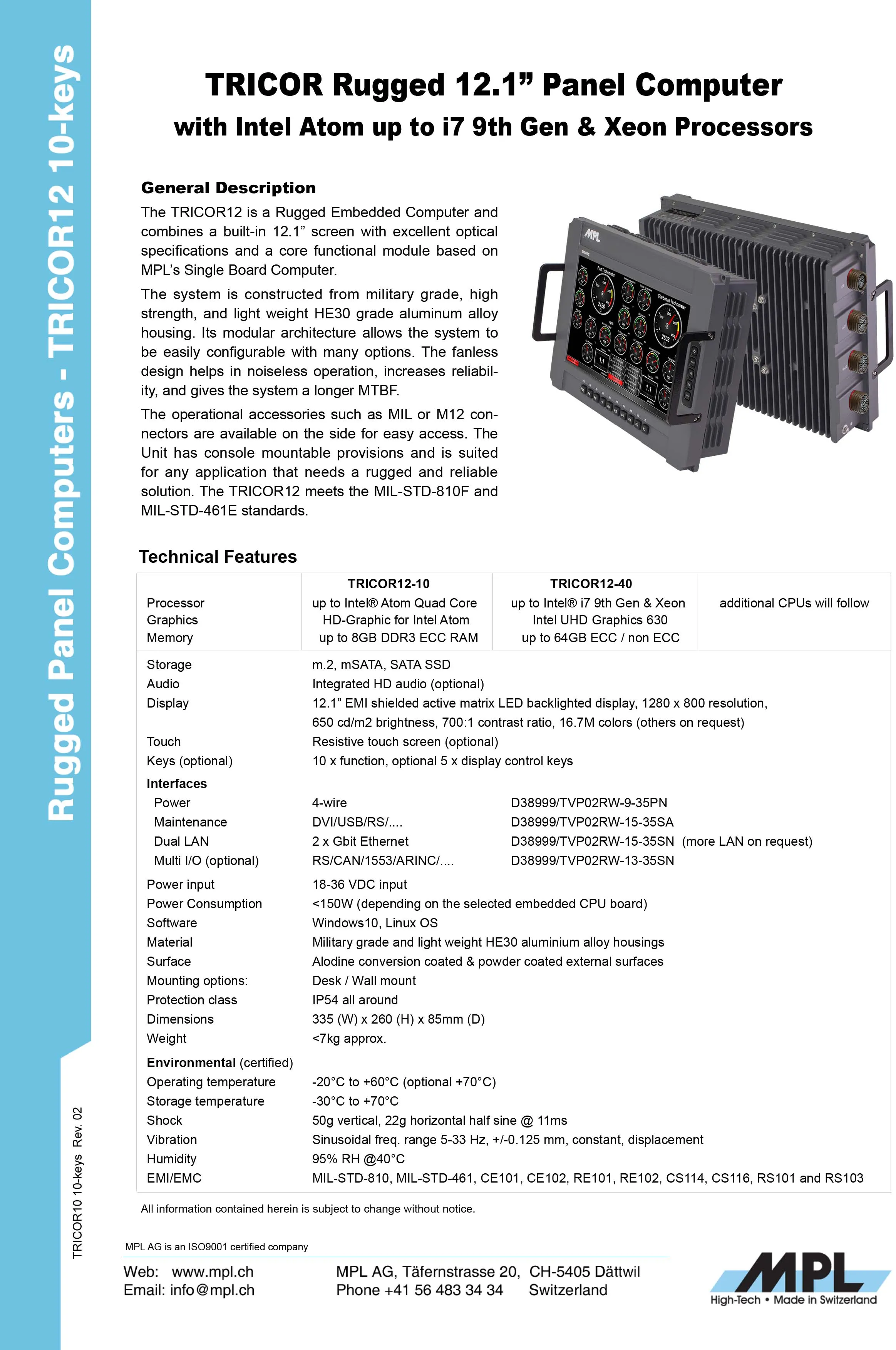 TRICOR12 Rugged 12.1” Panel Computer with Intel & Xeon Processors