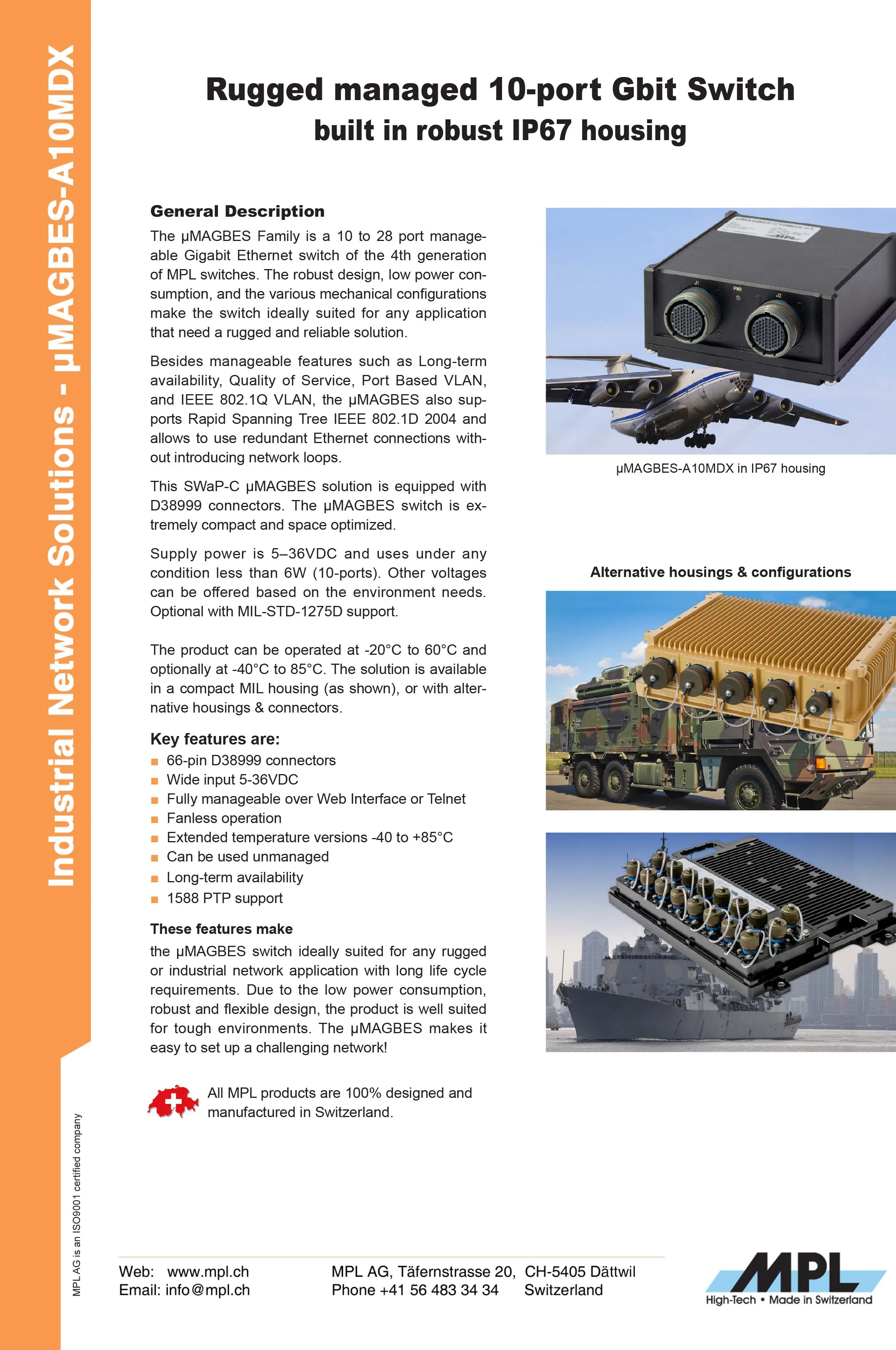 UMAGBES-A10MDX Rugged managed 10-port Gbit Switch built in robust IP67 housing