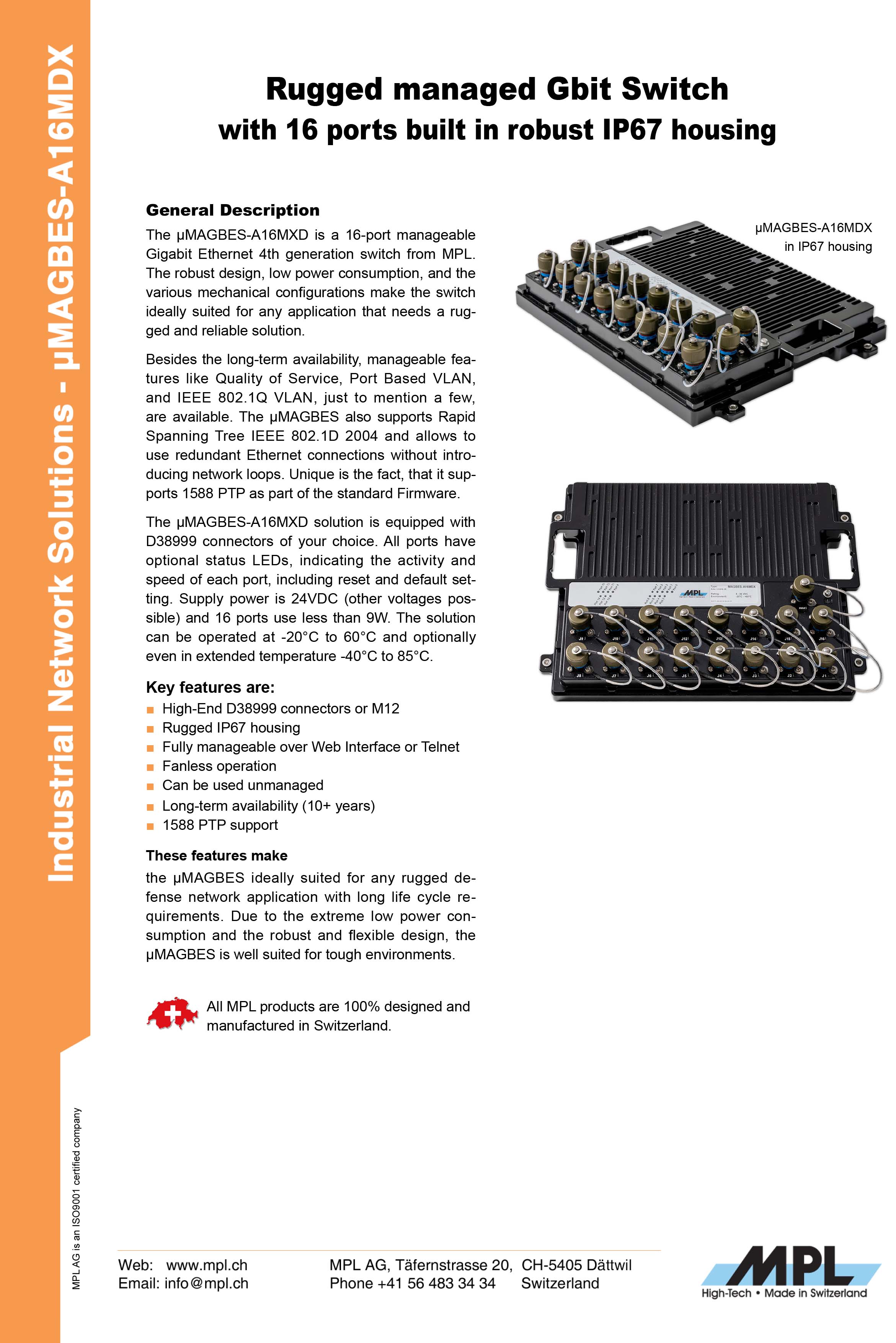 UMAGBES-A16MDX Rugged managed Gbit Switch with 16 ports built in robust IP67 housing