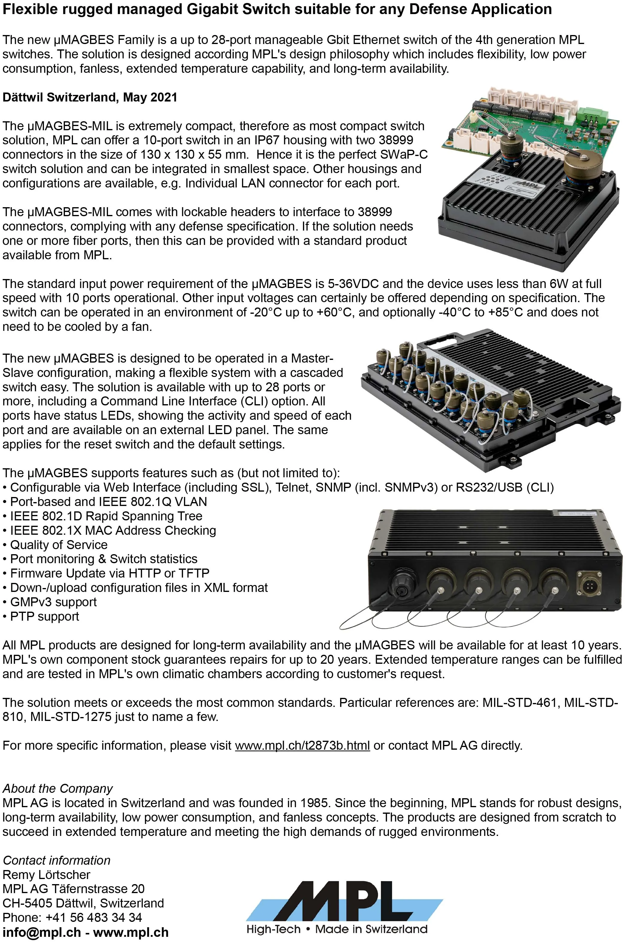 UMAGBES-MIL Rugged managed Gigabit Switch for Defense applications