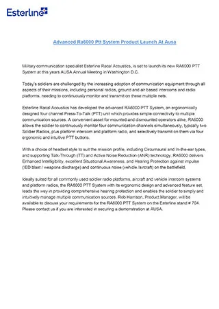 Advanced Ra6000 Ptt System Product Launch At Ausa