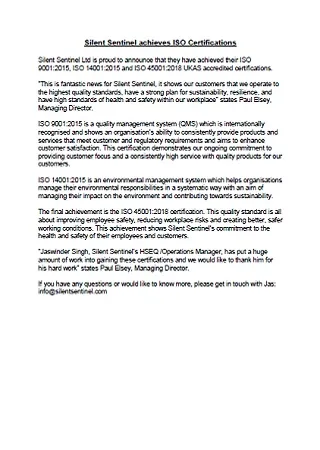 Silent Sentinel achieves ISO Certifications