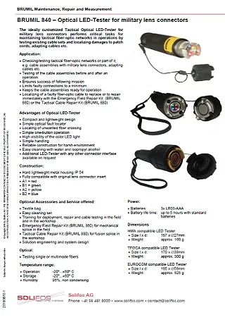 Tester for military lens connectors - BRUMIL 840