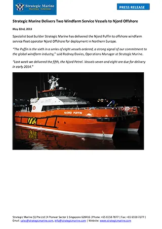 Strategic Marine Delivers Two Windfarm Service Vessels to Njord Offshore