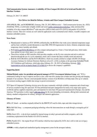TeleCommunication Systems Announces Availability of Ultra-Compact BGADrive in Serial and Parallel ATA Interface Versions
