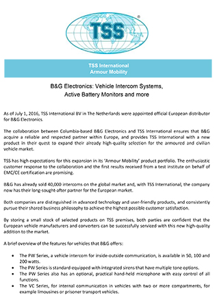 B&G Electronics Vehicle Intercom Systems, Active Battery Monitors and more