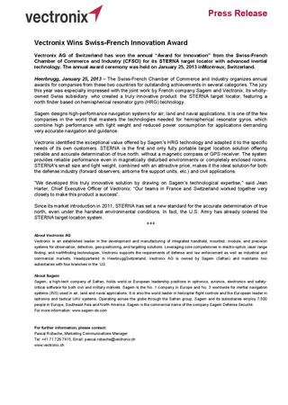 Vectronix Wins Swiss-French Innovation Award